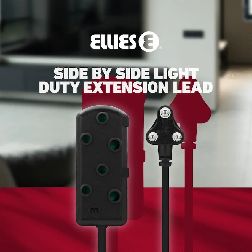 Ellies Side-by-Side Light-Duty Extension Lead - 3m - Black 10