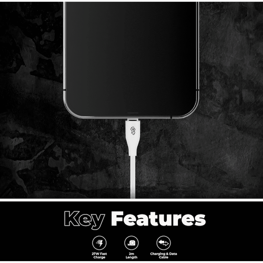 Pro Bass FlexiCord Series 2m 27w Type-C to Lightning Charging Cable - White 4