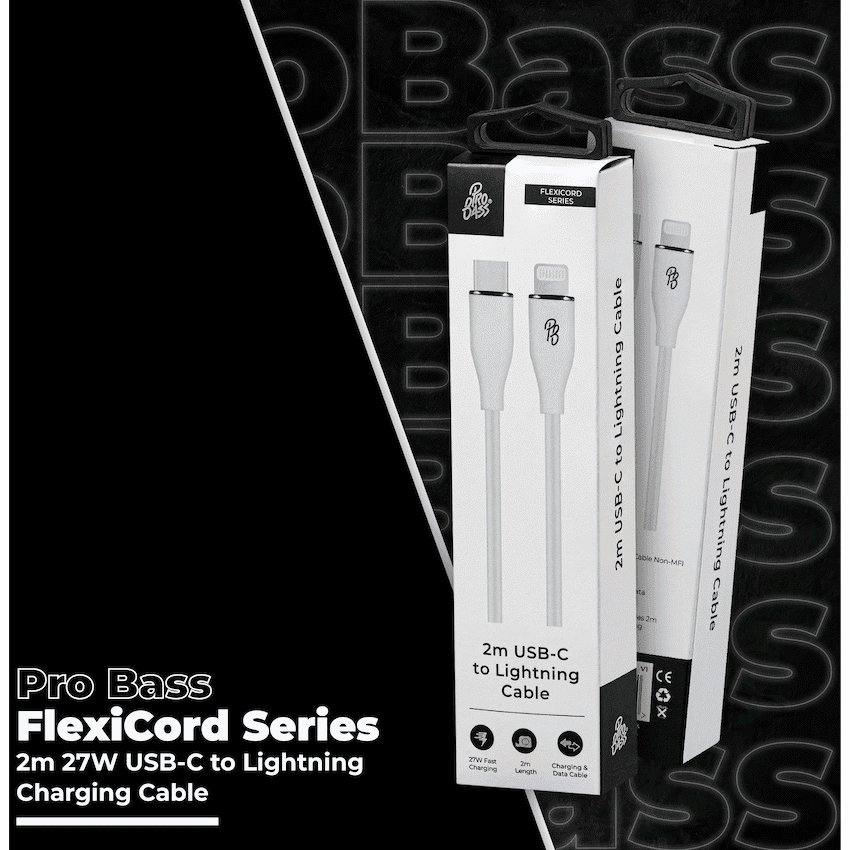Pro Bass FlexiCord Series 2m 27w Type-C to Lightning Charging Cable - White 6