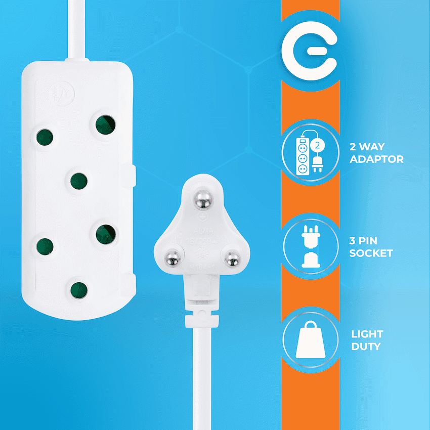 Switched Light Duty Side by Side (SBS) Extension Leads 5m 7