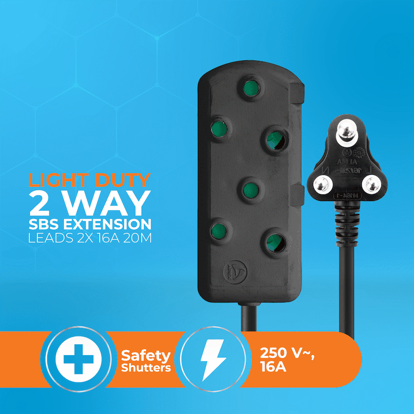 SWITCHED Light DUTY Side by Side (SBS) EXTENSION LEADS 10M 14