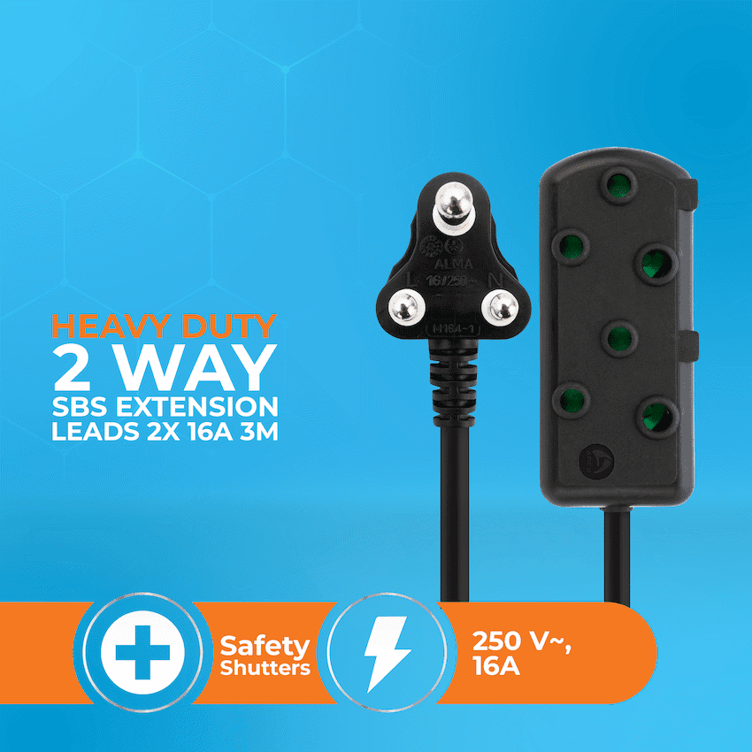 SWITCHED Heavy DUTY Side By Side(SBS) EXTENSION LEADS 3M 2