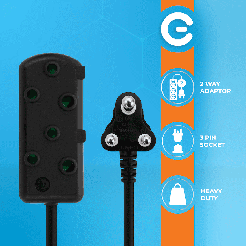 Switched Heavy Duty Side by Side (SBS) Extension Leads 5m 3