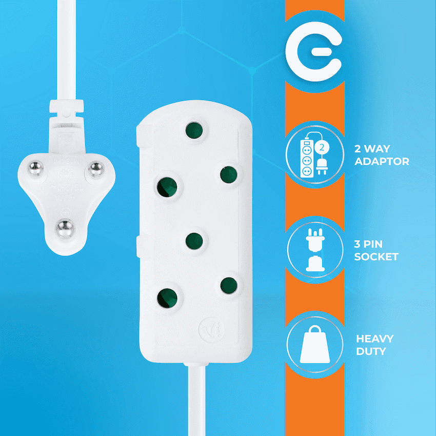 Switched Heavy Duty Side by Side (SBS) Extension Leads 5m 6