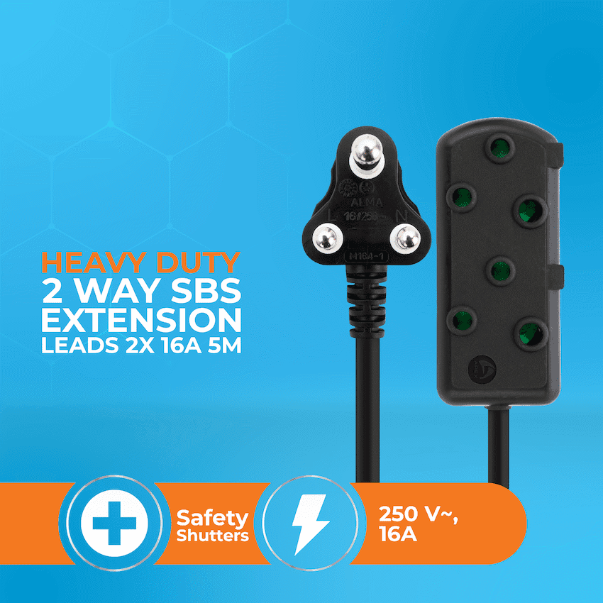 Switched Heavy Duty Side by Side (SBS) Extension Leads 10m 7
