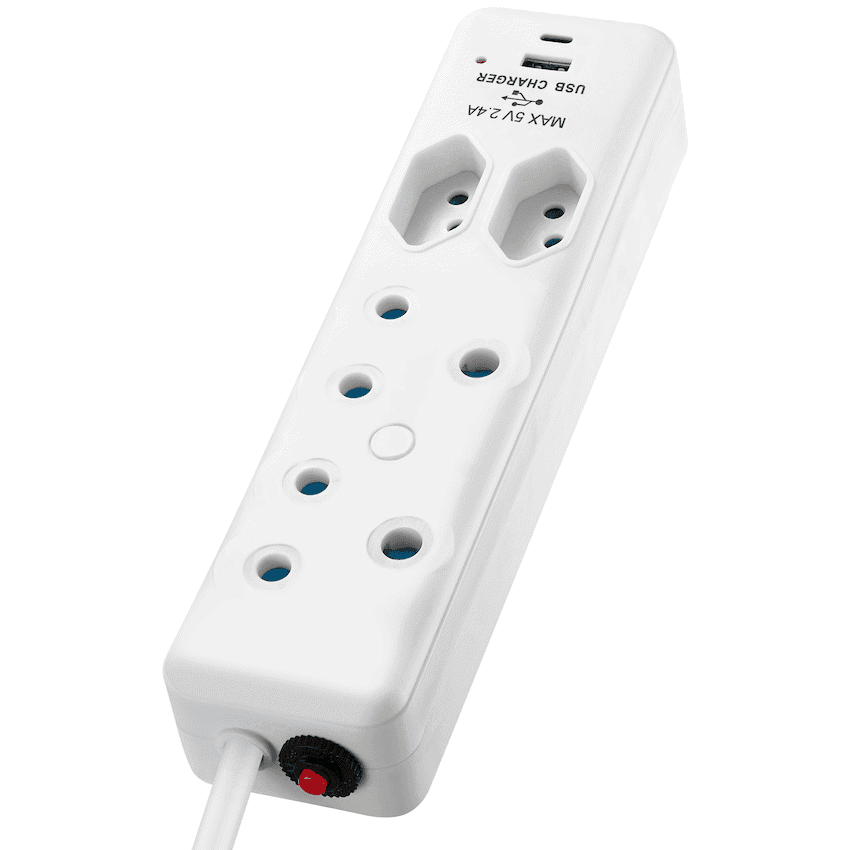 Switched 4-Way Extension Lead with 1x Type-C + 1x USB - 2m 2