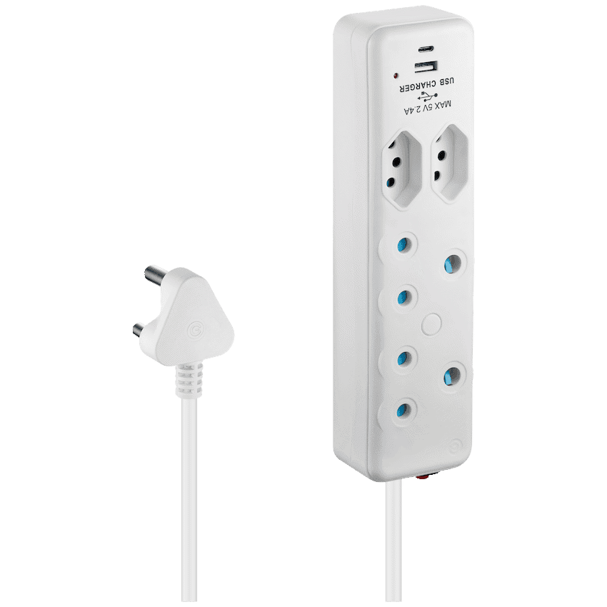 Switched 4-Way Extension Lead with 1x Type-C + 1x USB - 2m 3