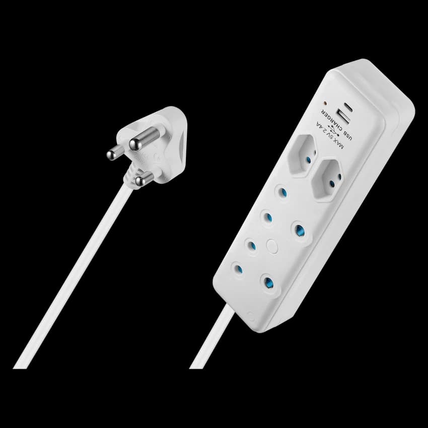 Switched 4-Way Extension Lead with 1x Type-C + 1x USB - 4m 4
