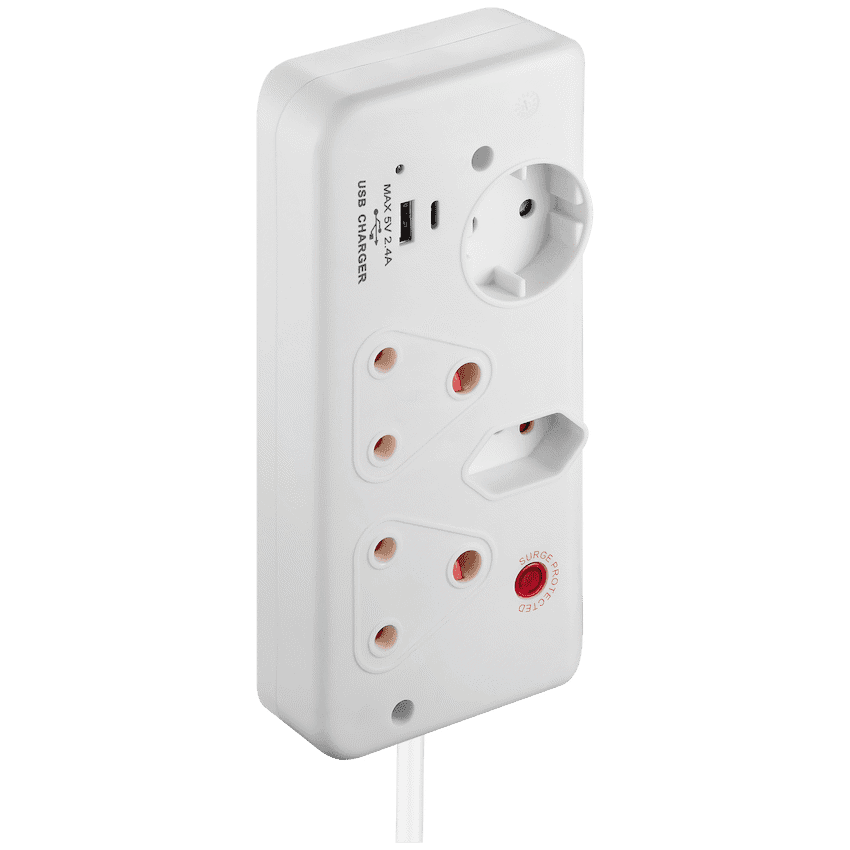 Switched 4-Way with 1x Type-C + 1x USB 2.4a Socket Medium Surge-Protected 0.5m 5
