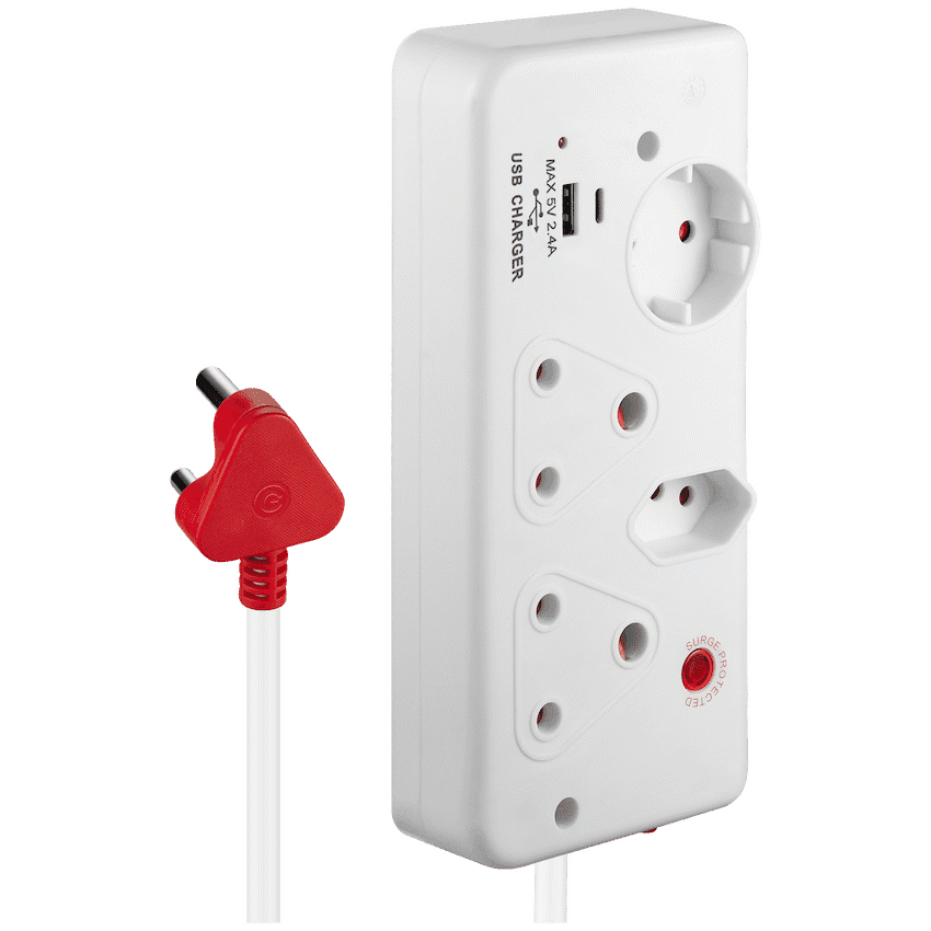 Switched 4-Way with 1x Type-C + 1x USB 2.4a Socket Medium Surge-Protected 0.5m 7