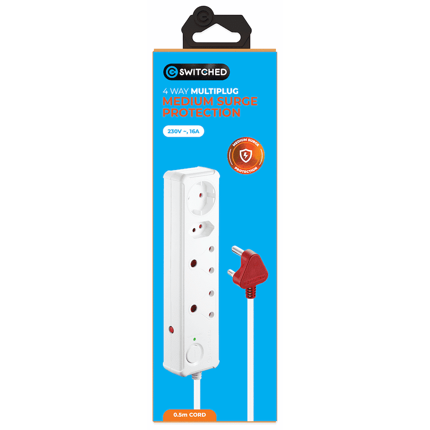 Switched 4-Way Medium Surge-Protected Multiplug 0.5m Cord - White 6