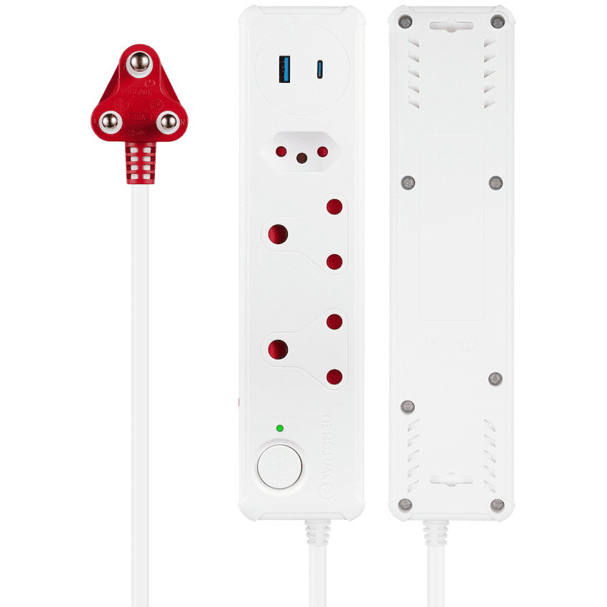 Switched 3-Way Medium Surge-Protected Multiplug with 1x Type-C + 3.4a USB Ports - 0.5m - White 4