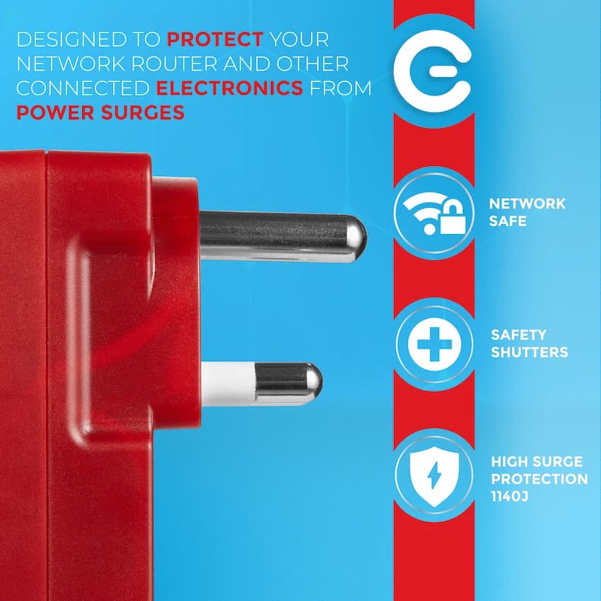 Switched High Surge 2-Way Network Router Safe Adaptor 10