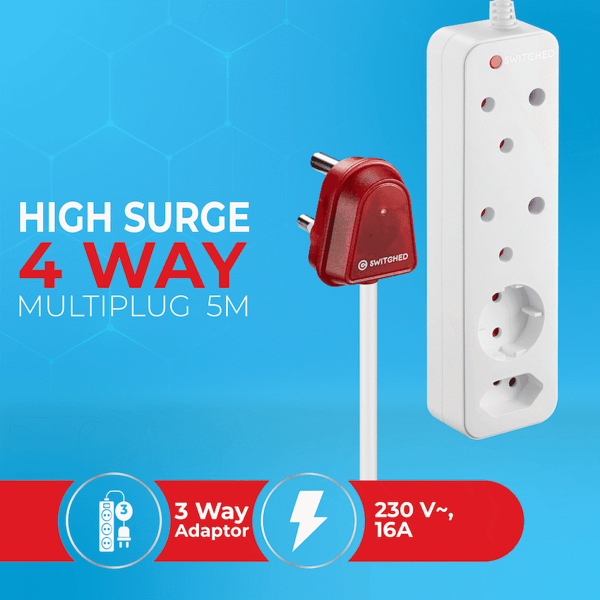 Switched High Surge 4-Way Multiplug 5m 1140J 4