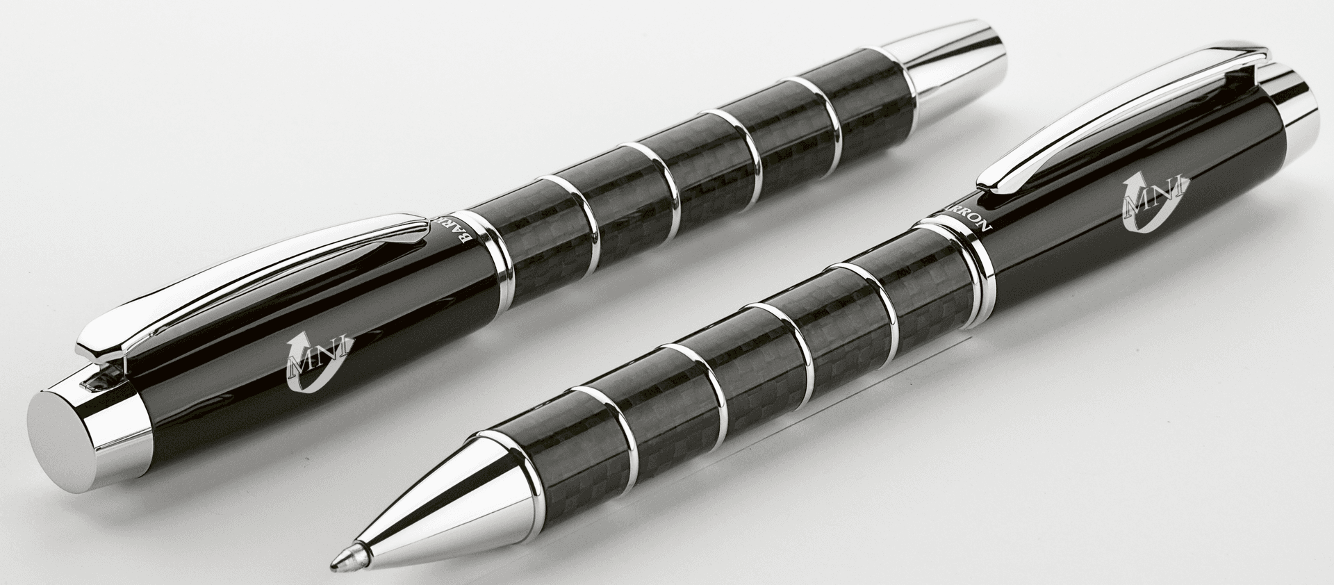 Brass Ballpoint Pen with Chrome and Carbon Fibre Barrel 1