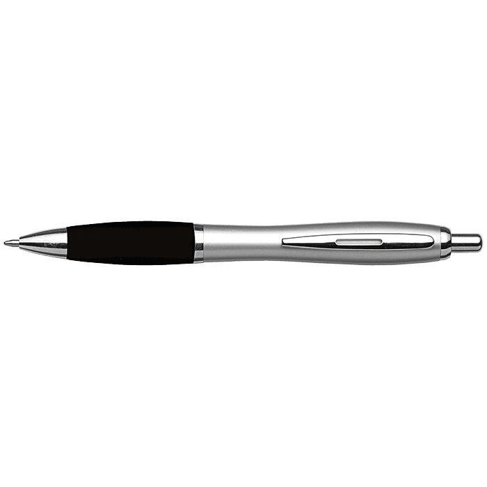 Silver Barrel Curved Design Black Ink Pen 2