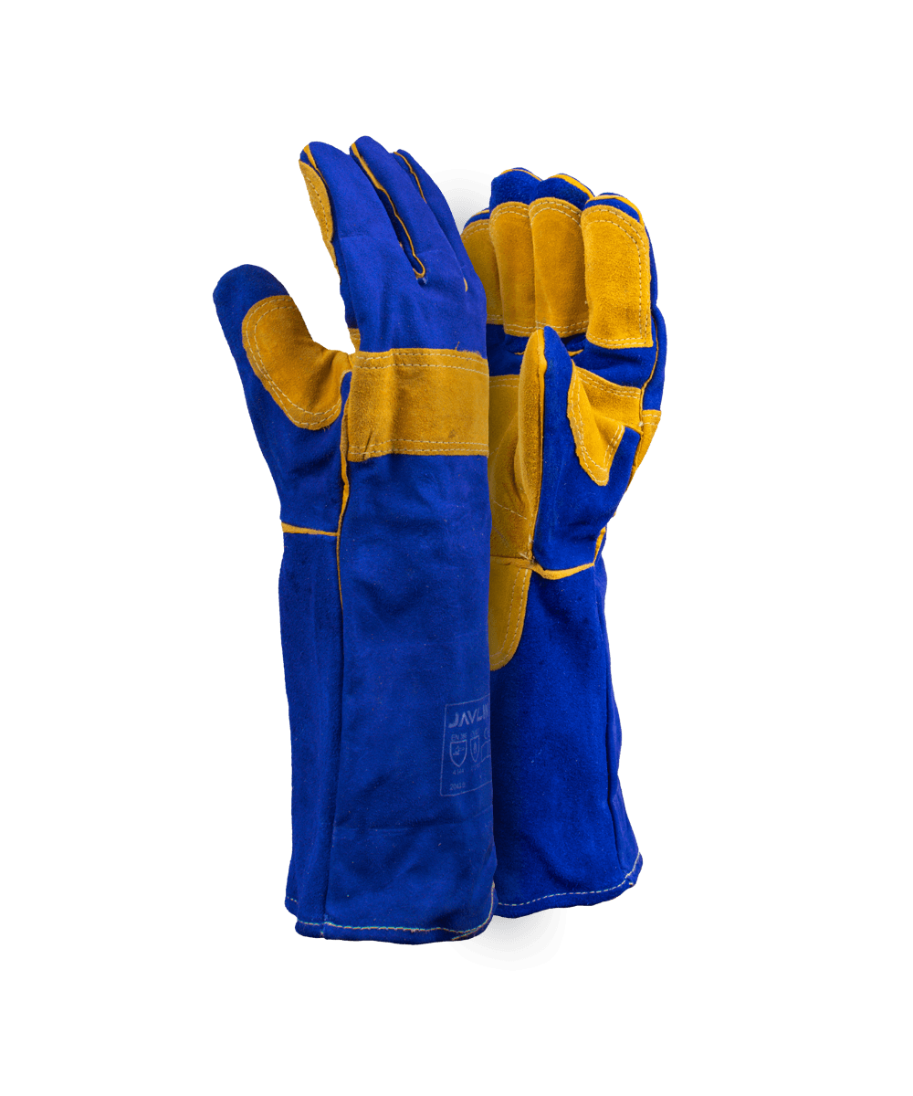Superior Blue Leather Lined Welding Gloves Leather Full Palm And Finger Reinforcing - 20cm Cuff