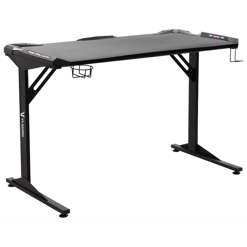 Fortress Gaming Desk with RGB Lights, Cup Holder