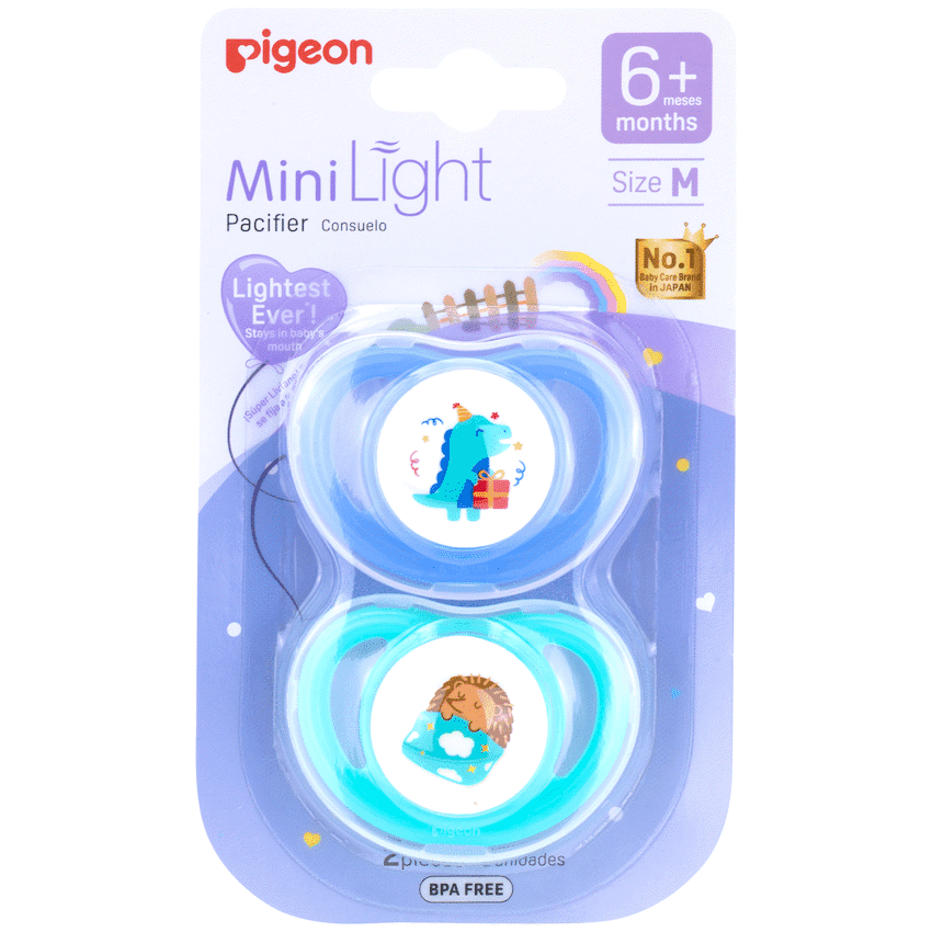 Pigeon - MINILIGHT PACIFIER (2 PC) M DINO B/DAY/ HEDGEHOG