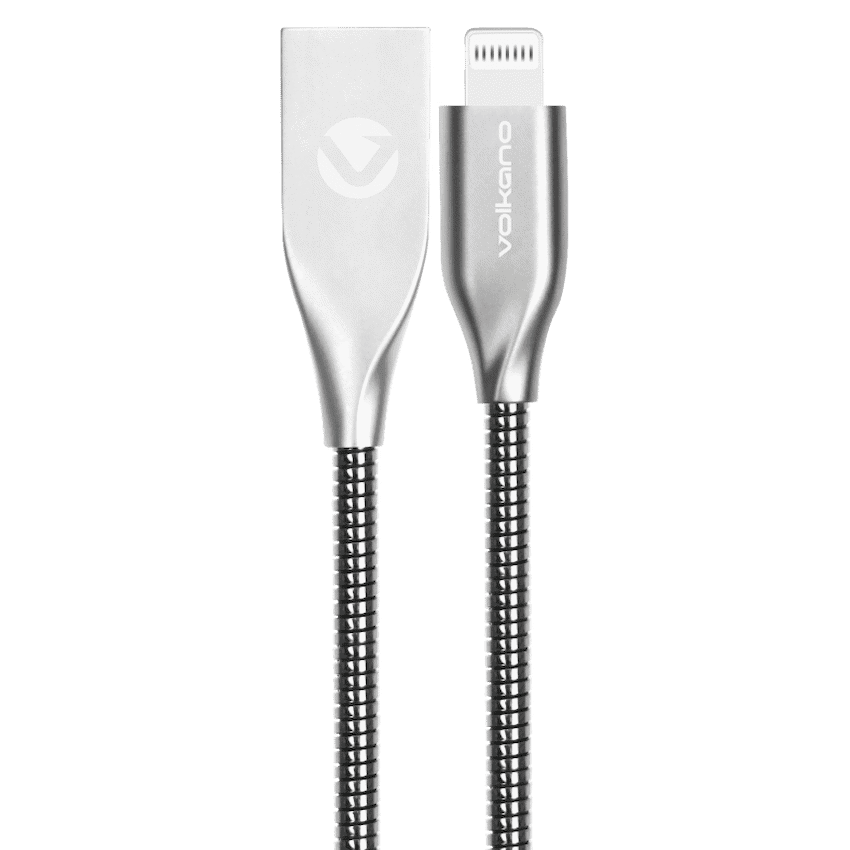 Volkano Iron Series Round Metallic Spring MFI Lightning Cable 6ft - Silver