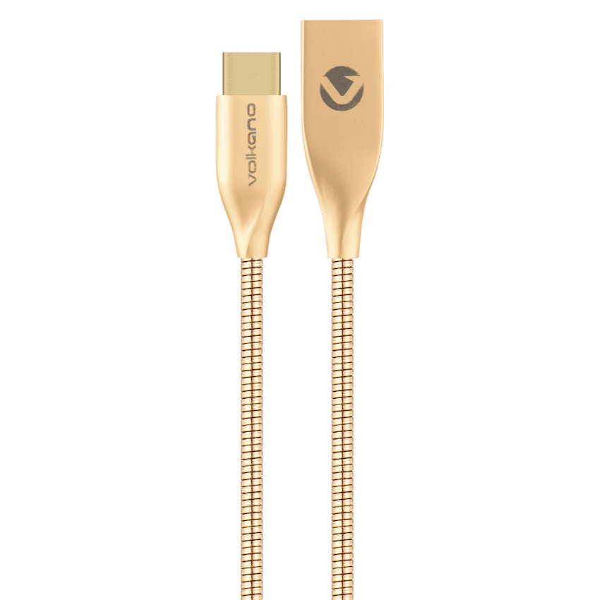 Volkano Iron Series Round Metallic Spring Type-C Cable 6ft - Champagne Gold