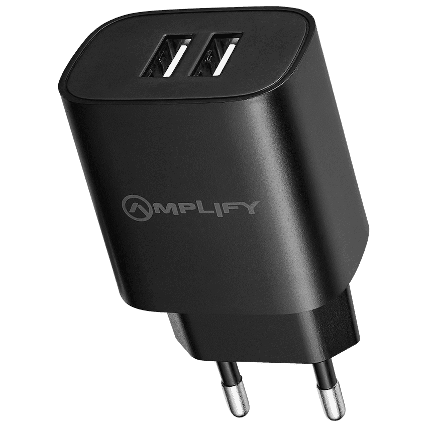 Amplify Dual USB A Wall Charger with USB A to Micro USB - Black