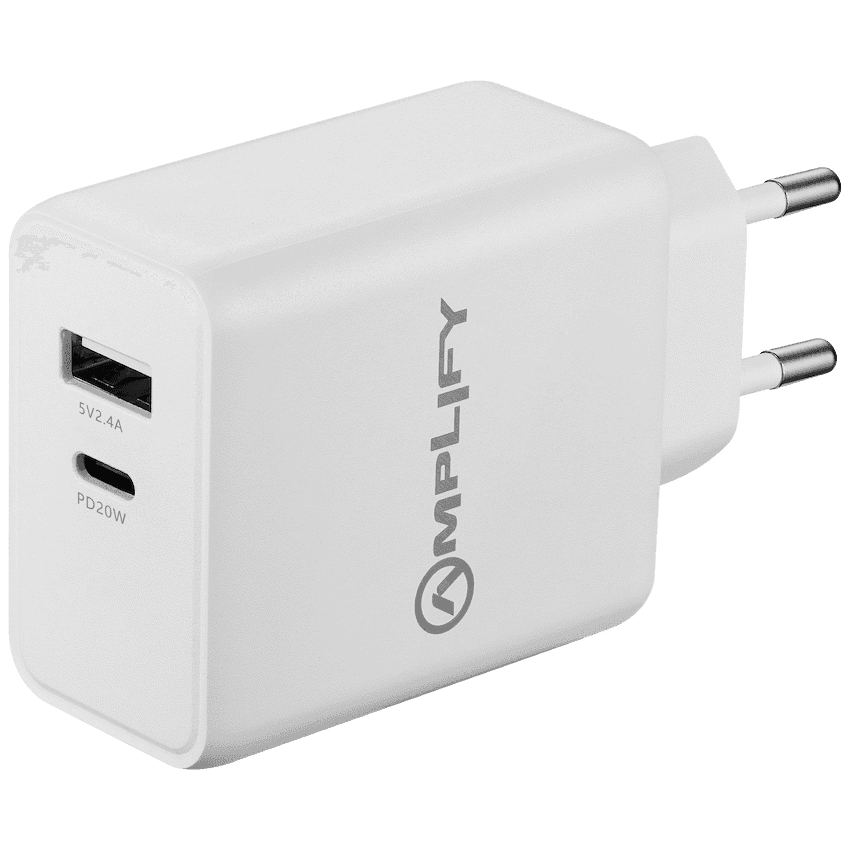 Amplify P.D. 20w Plus USB 12w Dual Wall Charger - White