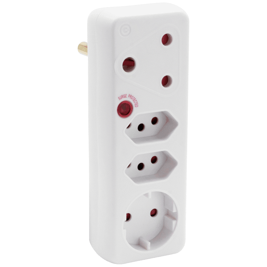 Switched 4-Way Medium Surge Adaptor with Schuko - White