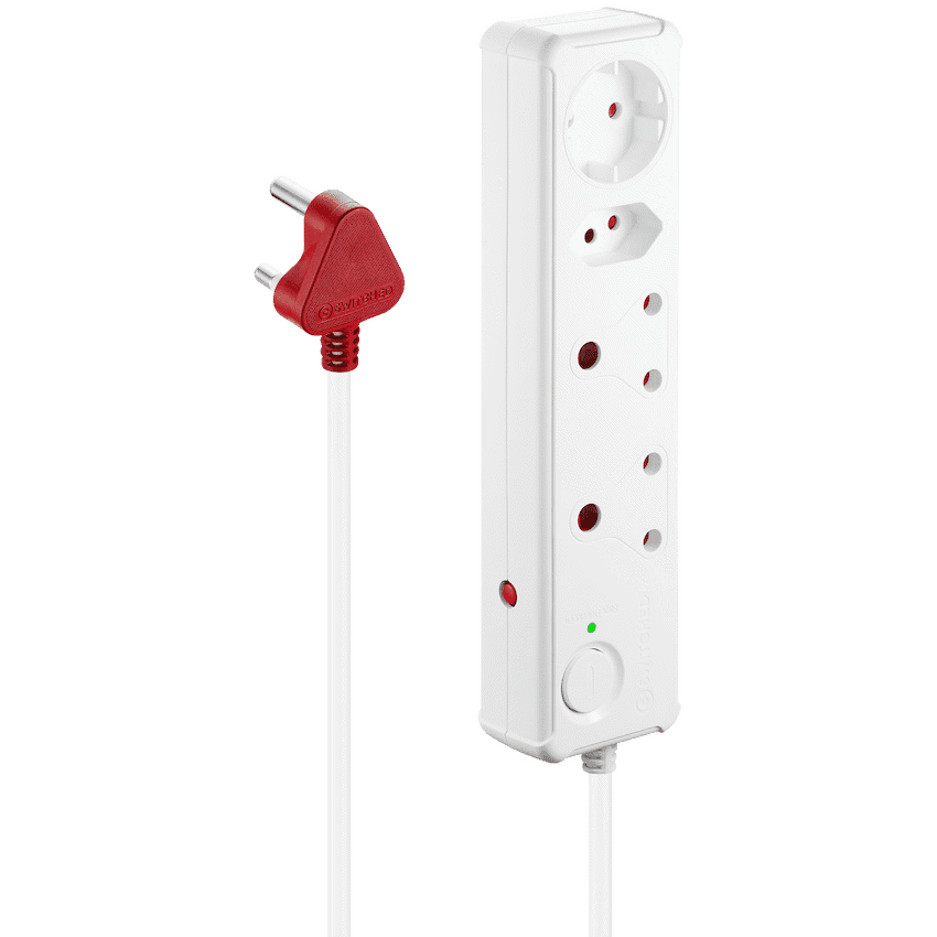 Switched 4-Way Medium Surge-Protected Multiplug 0.5m Cord - White