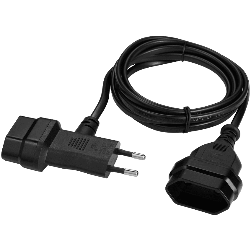 Switched Easy Cable Extender 2-Pin Euro to T-Shape AC 2-Pin Euro Socket 2m - Black