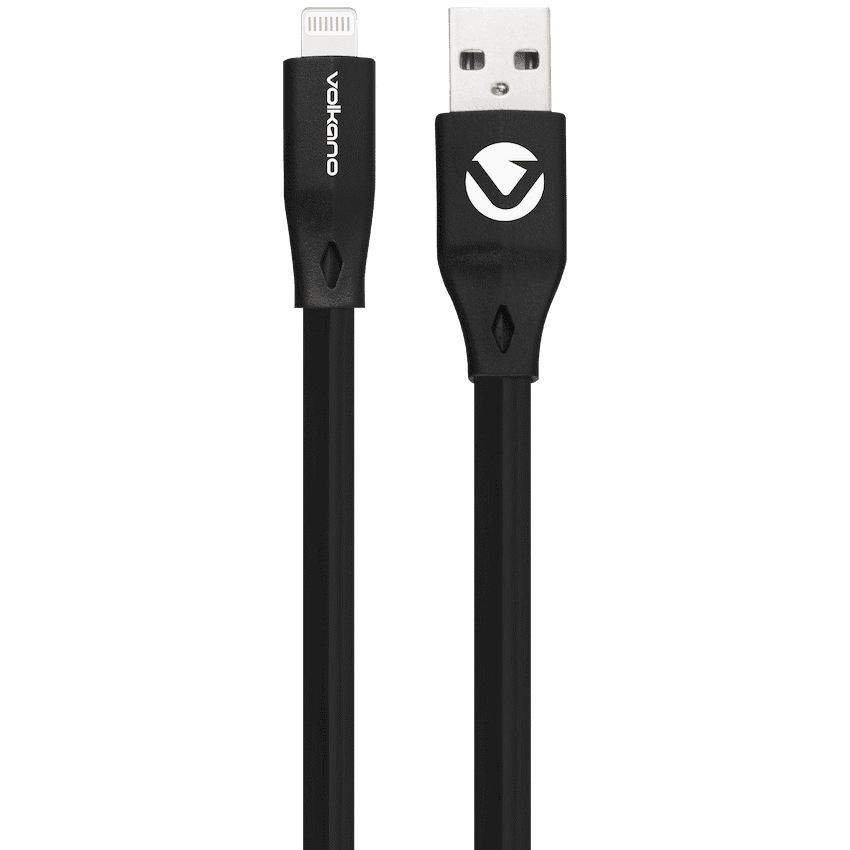 Volkano Slim Series Flat PVC Lightning Cable 1.2m - Black