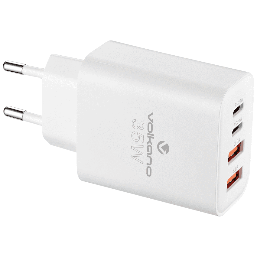 Volkano Quad Series 2x PD USB-C 2x USB-A 3a Wall Charger