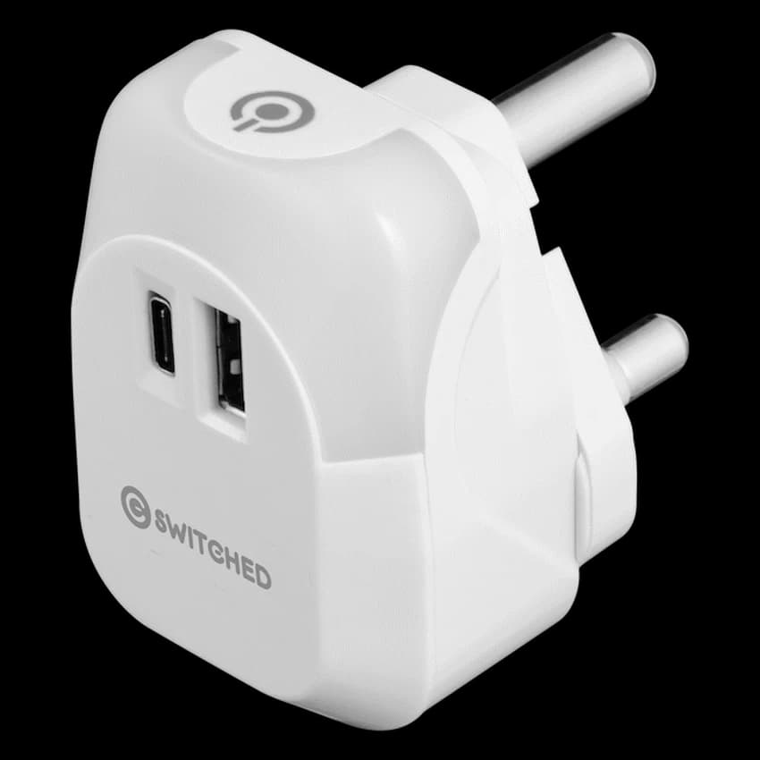 Switched Halo Fast Charge Power Adaptor, USB and Type-C Ports, Output 20w - Soft Touch Night Light