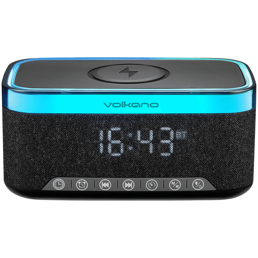 Volkano Radiant 2 Alarm Clock with Wireless Charging and Speaker - Black