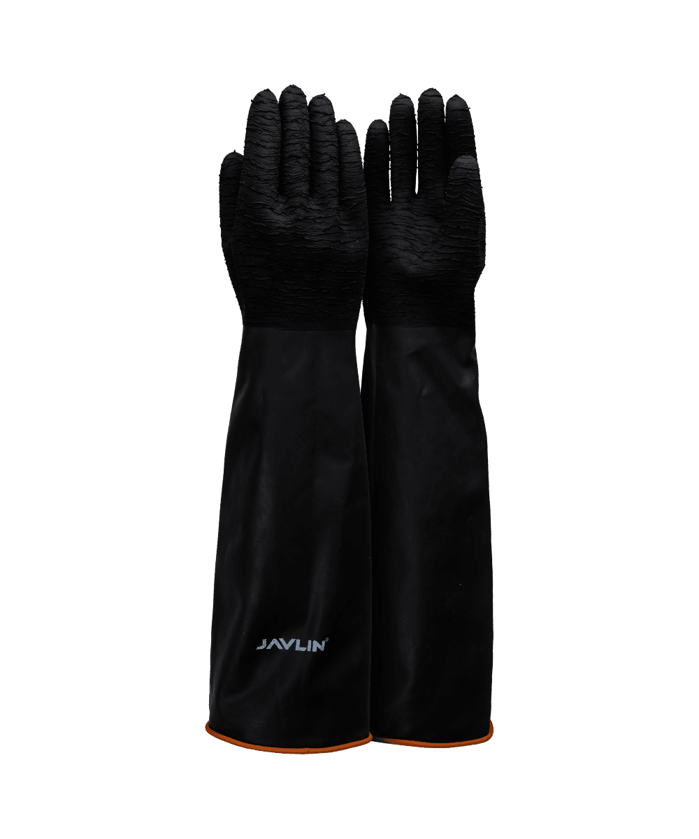 Shoulder Length Industrial Rough Palm Rubber Gloves - Black / As Supplied
