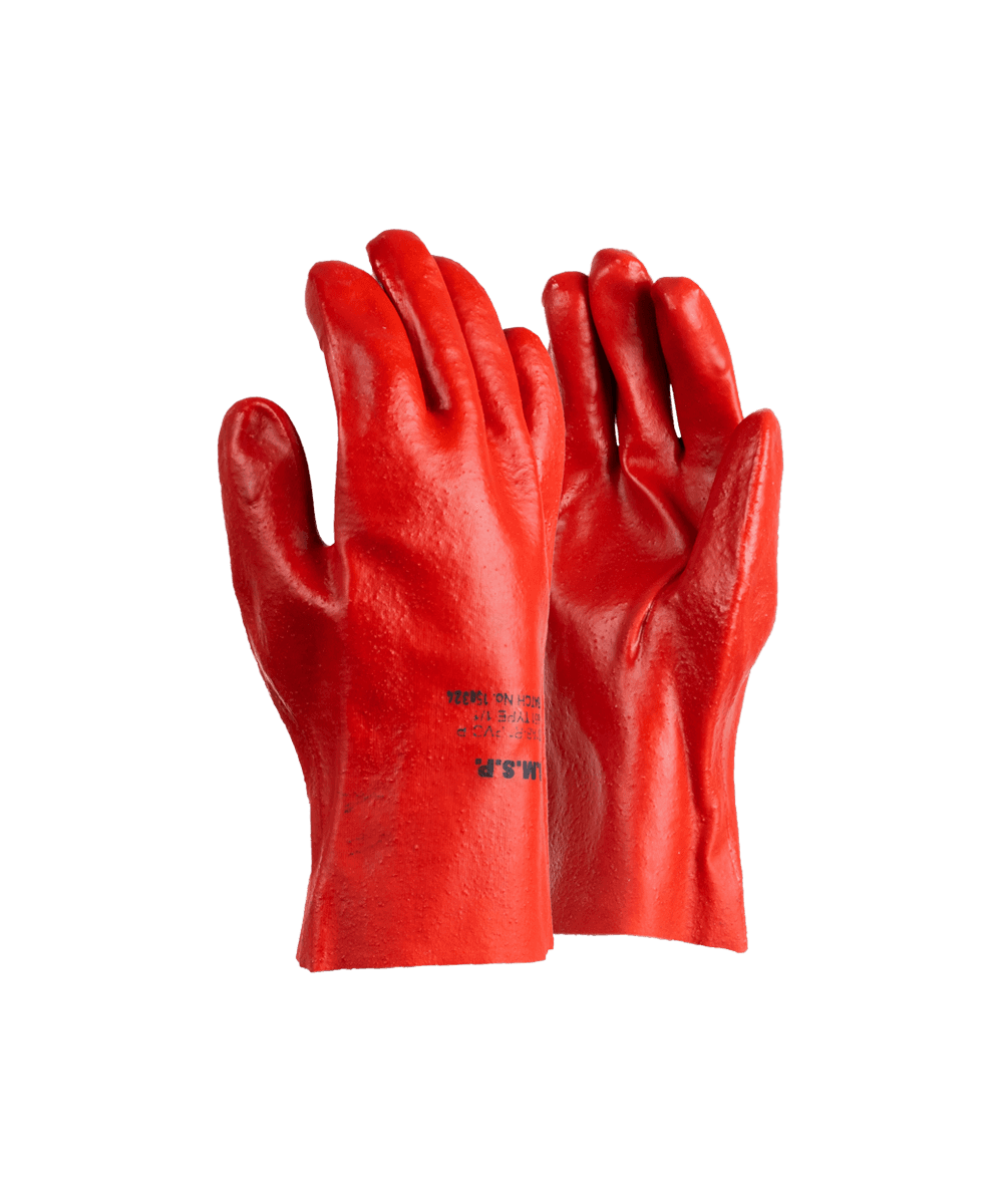 PVC Mediumweight Red/Brown Open Cuff Gloves - 27cm - Red / As Supplied