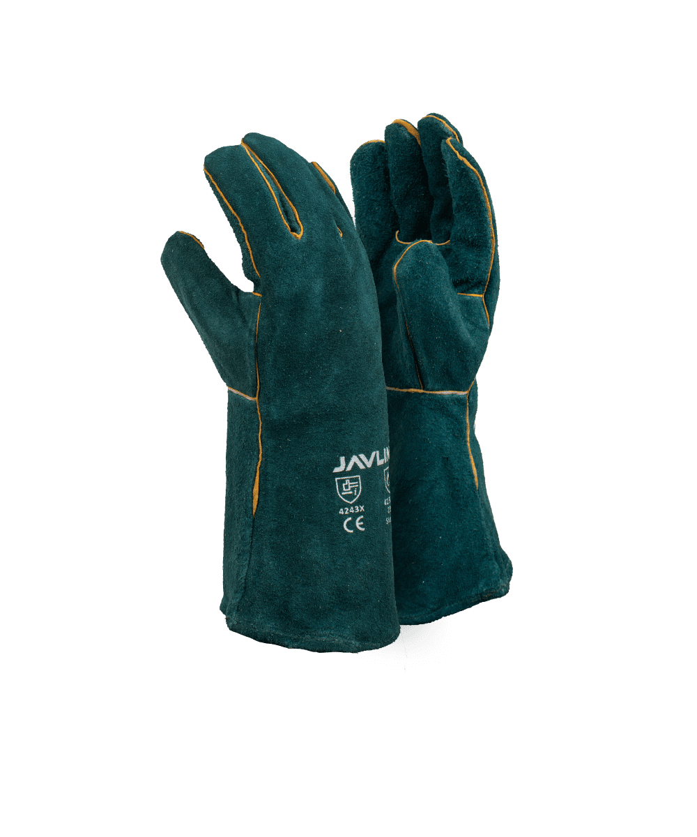 Green Leather Fully Welted Lined Gloves - 15cm Cuff - Bottle Green / As Supplied