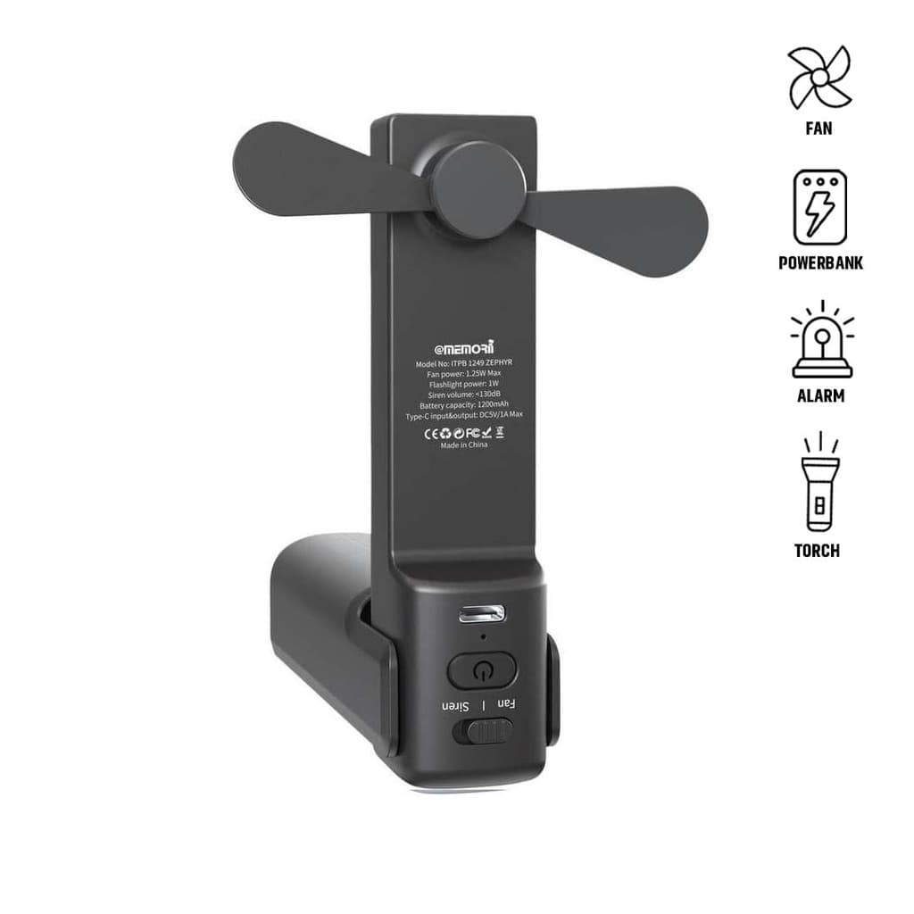 ZEPHYR - @memorii 4-in-1 Fan Powerbank, Safety Alarm & Torch