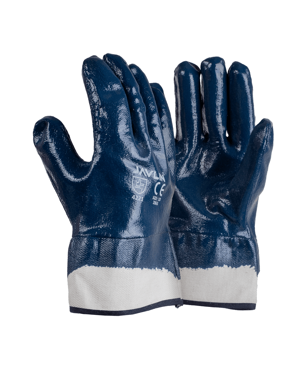 Premium Blue Nitrile Fully Coated Canvas Cuff Gloves