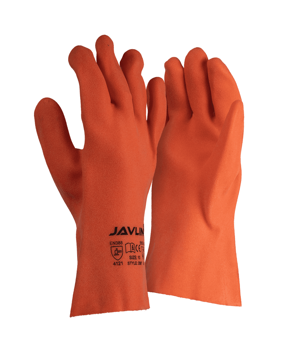 Foam PVC Fluorescent Orange Sandy Finish Gloves