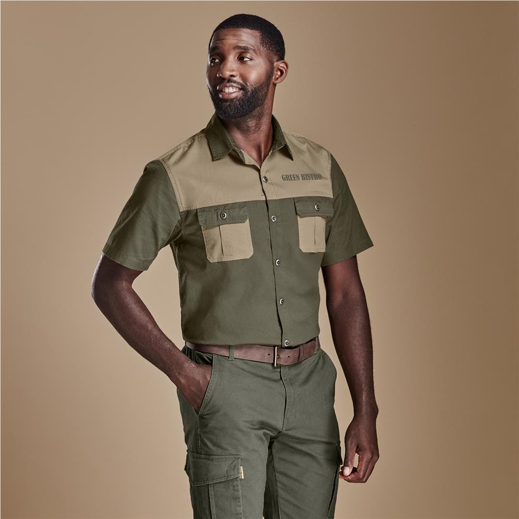 Mens Short Sleeve Serengeti 2-Tone Bush Shirt