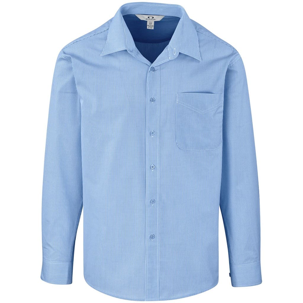 Mens Long Sleeve Micro Check Shirt - Light Blue