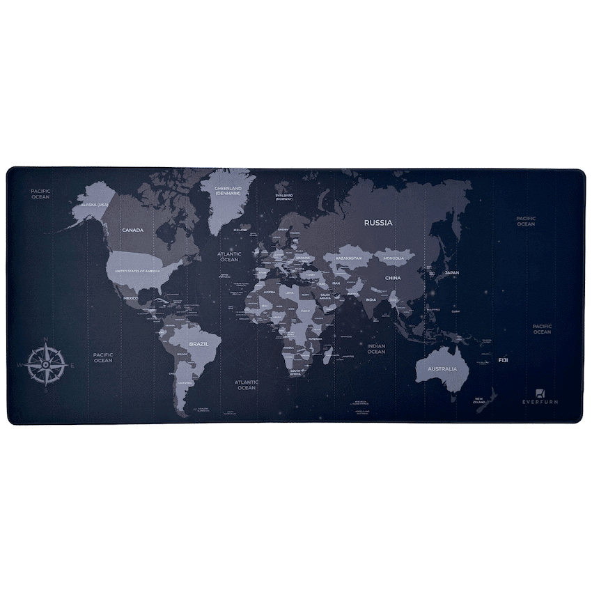 Everfurn Desk Mat - World Map - Large - Black - Non-Slip