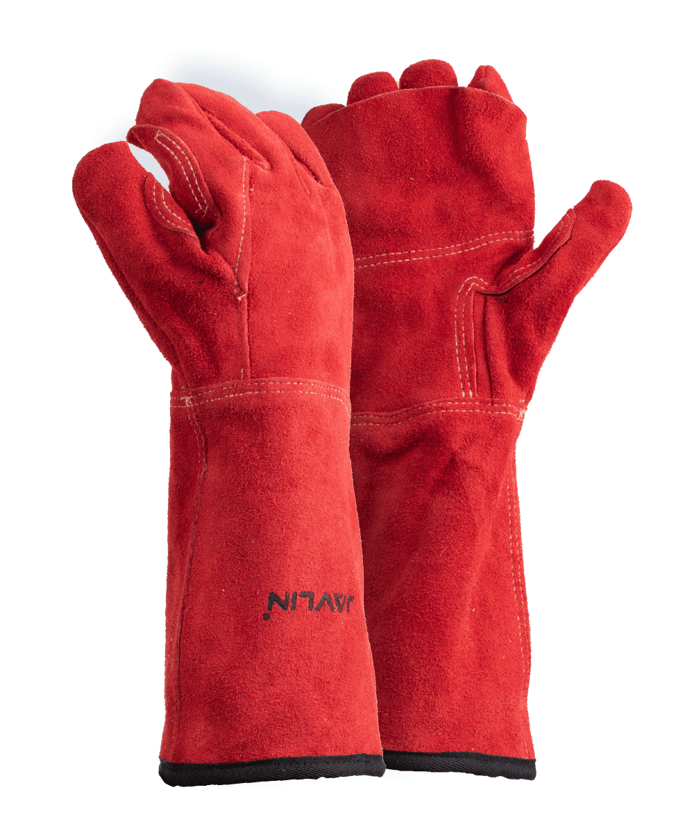 Red Leather Blanket Lined Heat Gloves - 20cm Cuff