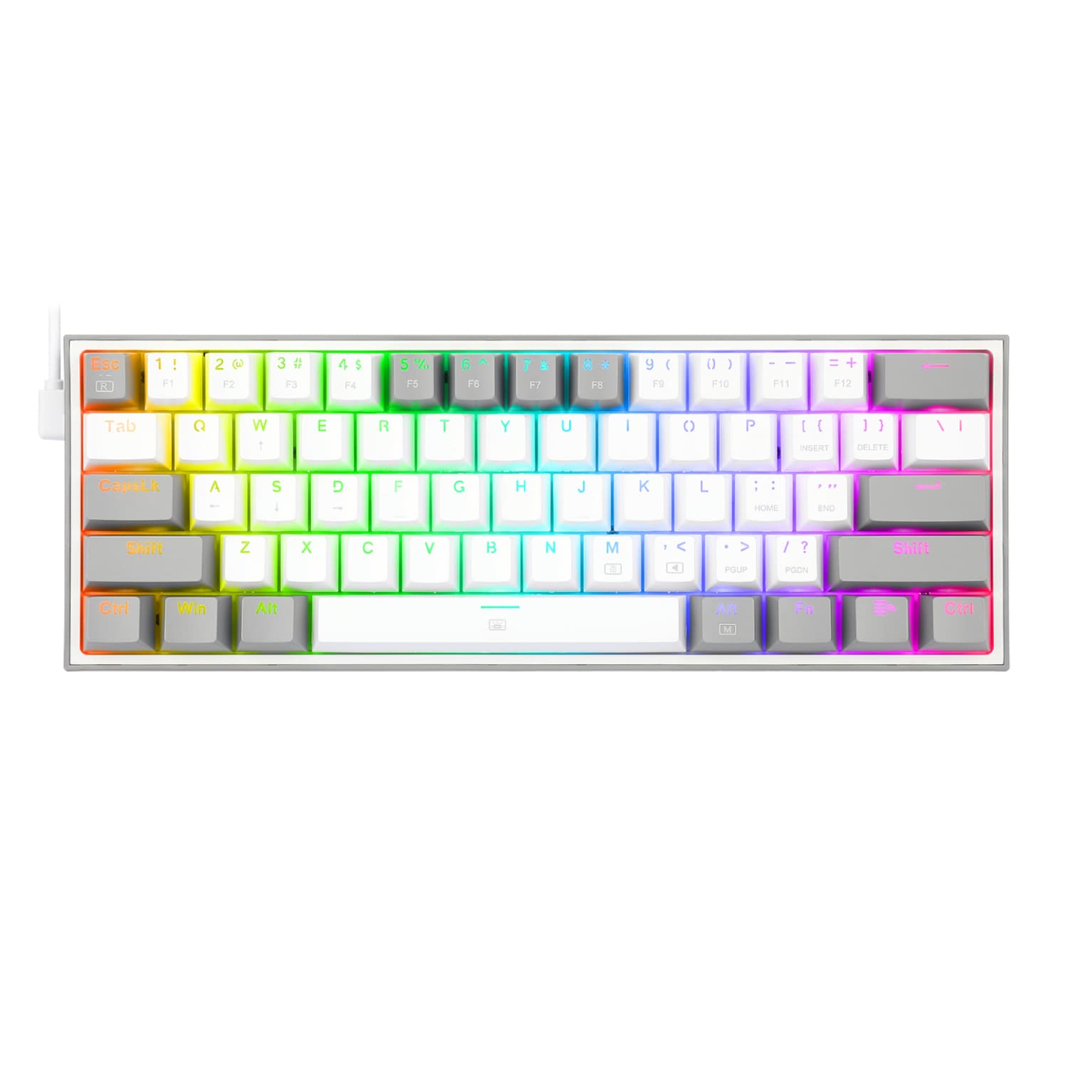 Redragon K617 FIZZ 60% Wired RGB Gaming Keyboard - White/Grey