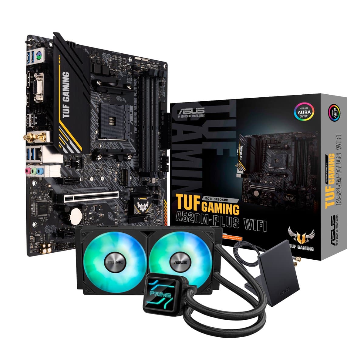 Asus TUF Gaming A520M-PLUS WiFi AM4 and Asus Prime LC 240 ARGB Liquid CPU Cooler Bundle