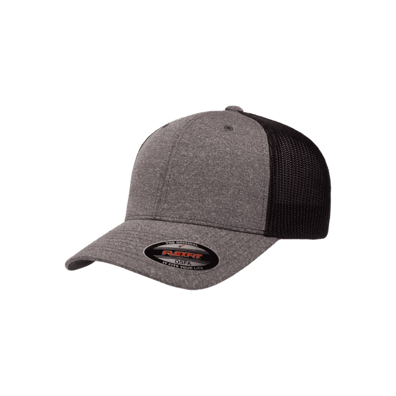 Flexfit Fitted Trucker Dark Heather Grey and Melange Black Cap Fitted