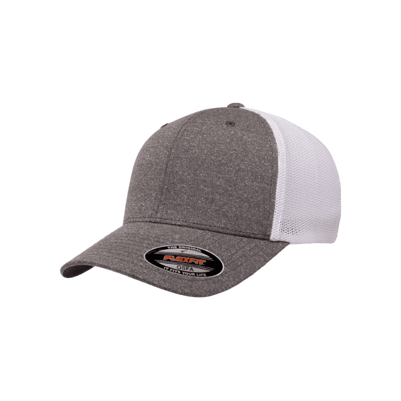 Flexfit Melange Trucker Dark Heather Grey and White Cap Fitted
