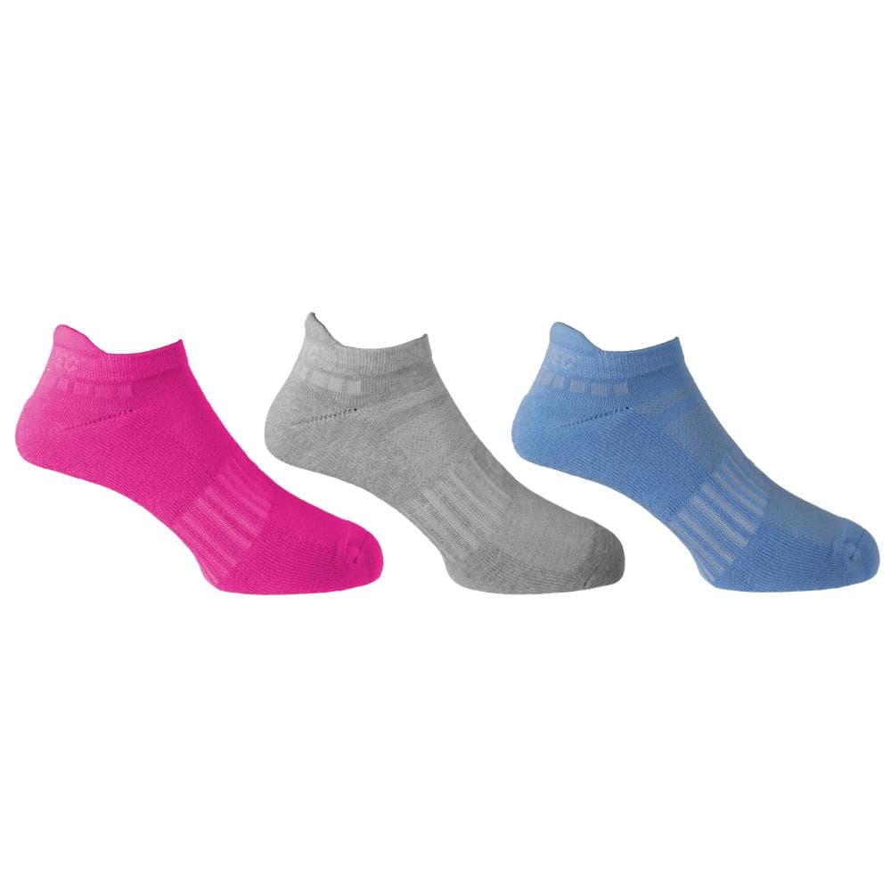 Ladies Cushion Sport Sock 3 Pack - Fuschia/Grey/Blue