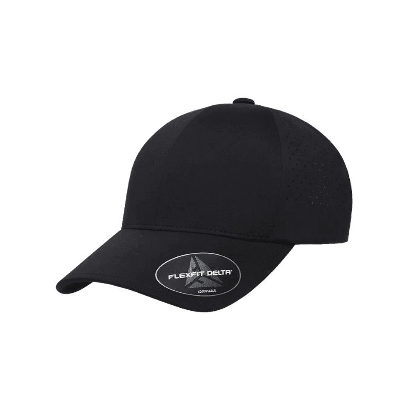Flexfit Delta Black Perforated Cap with Velcro Hook & Loop Adjustable
